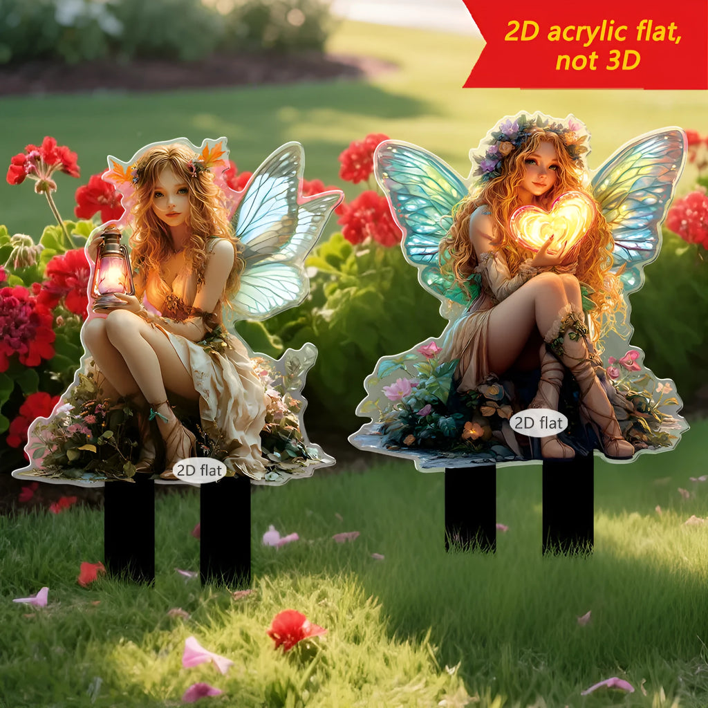 Elf fairy carrying lantern 2D acrylic outdoor lawn floor outlet decoration in garden setting