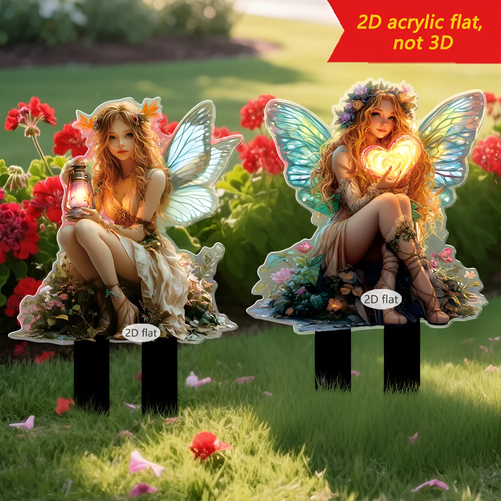Elf fairy carrying lantern 2D acrylic outdoor lawn floor outlet decoration in garden setting