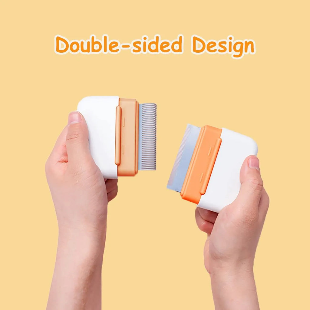Blue double-sided pet grooming comb for cats and dogs with stainless steel brushing surfaces