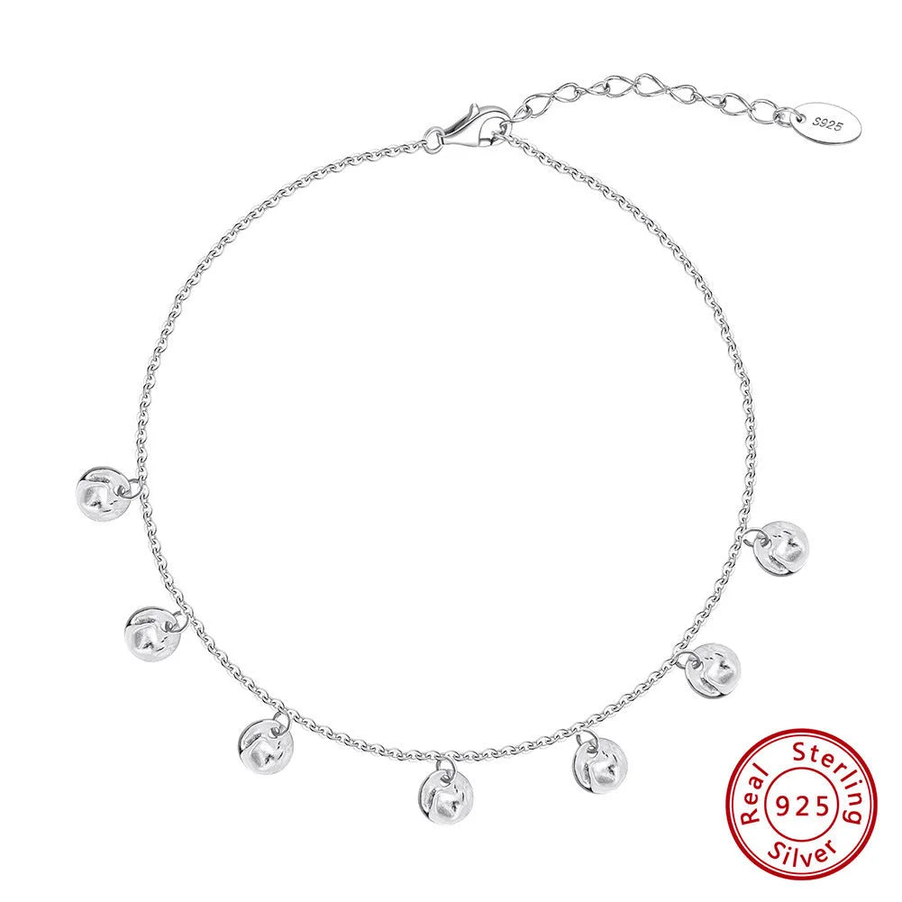Women's S925 silver anklet with round geometry links in Han style, shown in gold and platinum colour options.