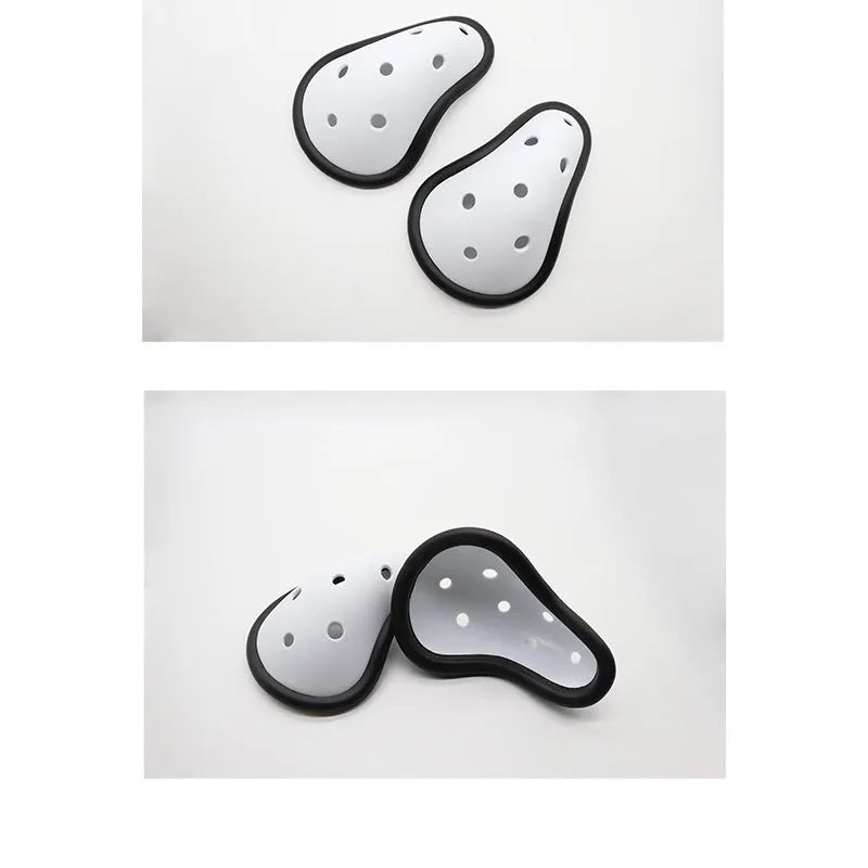 Black rubber sports genital protector for adult and child sizes used in hockey, rugby, and martial arts.