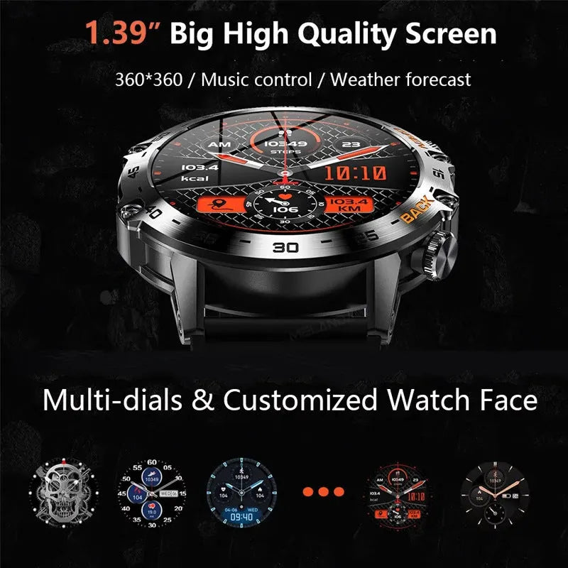 Bluetooth calling smart watch with IPS touch screen on a black silicone strap.