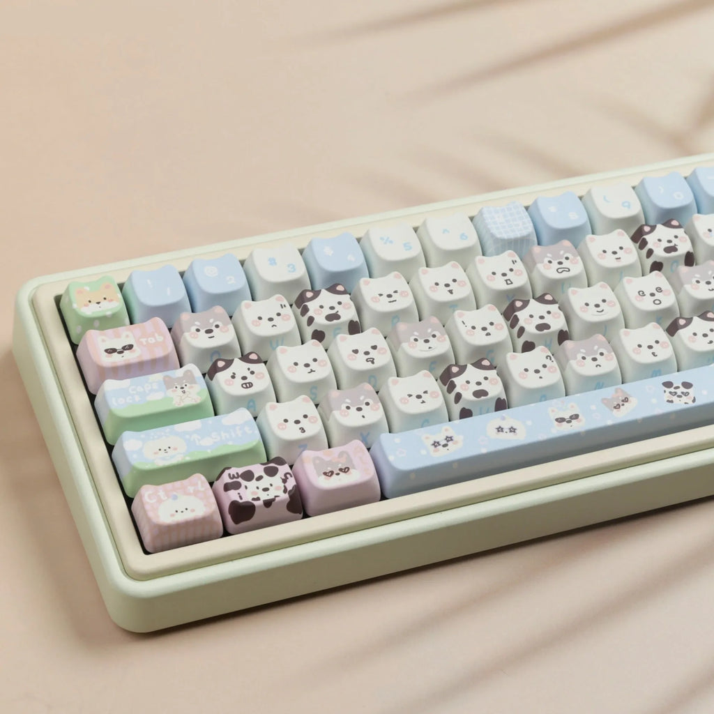 Puppy themed PBT sublimation keycap set with 26 pieces and keycap puller for mechanical keyboard customisation