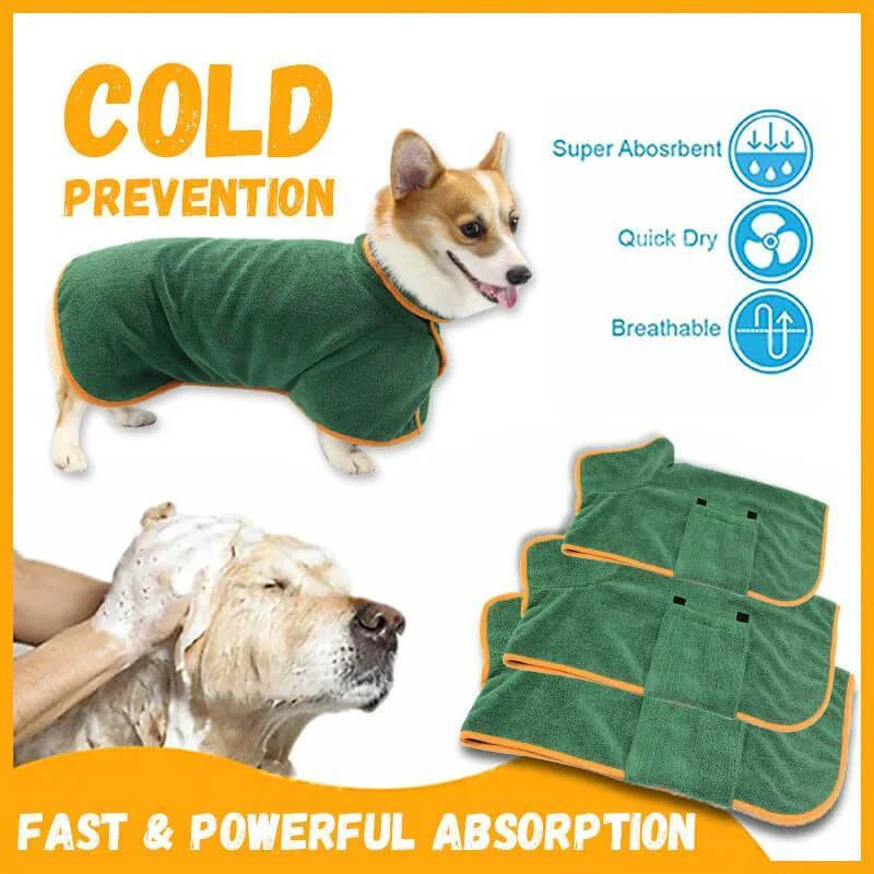 Absorbent pet bathrobe with waist-wrapped microfiber for fast drying, available in multiple colors and sizes