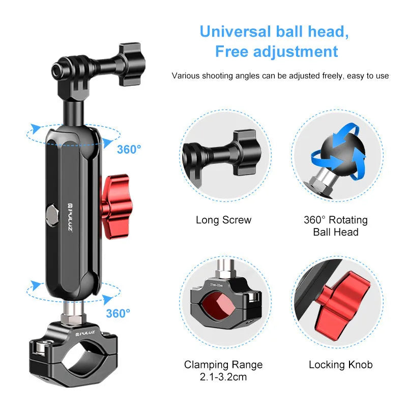 Aluminium alloy motorcycle CNC bracket for sports camera with pipe clamp mount in bare metal finish