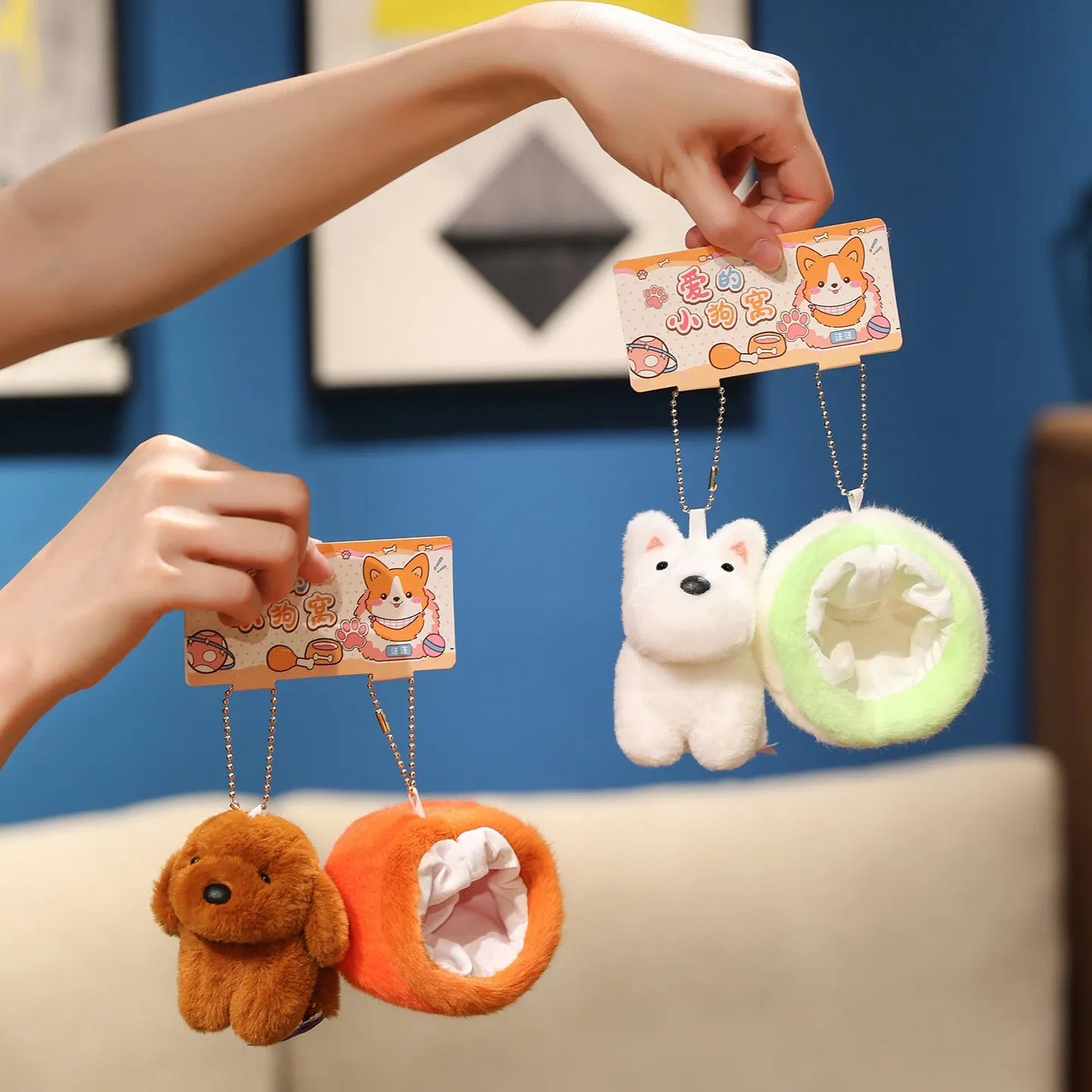 9cm plush dog key chain pendant in Corgi design with PP cotton filling