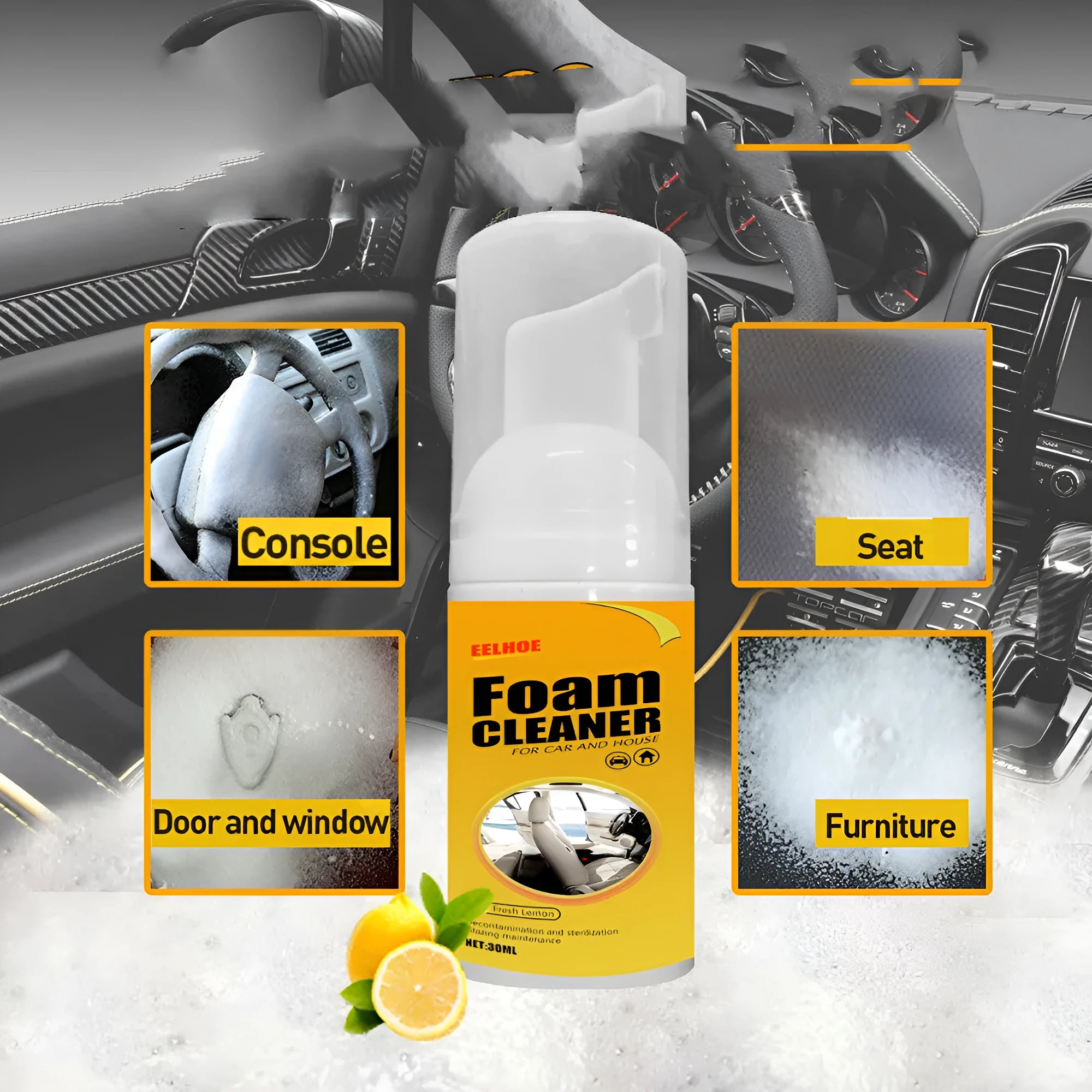 Car interior foam cleaner bottle 30ml for spot cleaning seats and ceiling upholstery