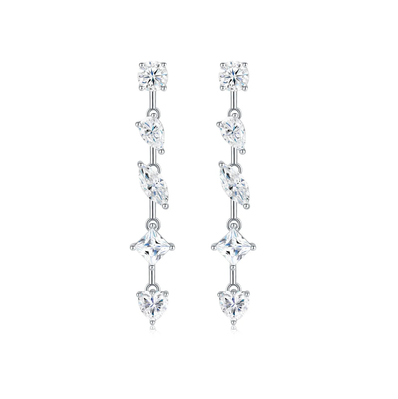 Pear-shaped moissanite long drop earrings in 925 sterling silver, cold wind style