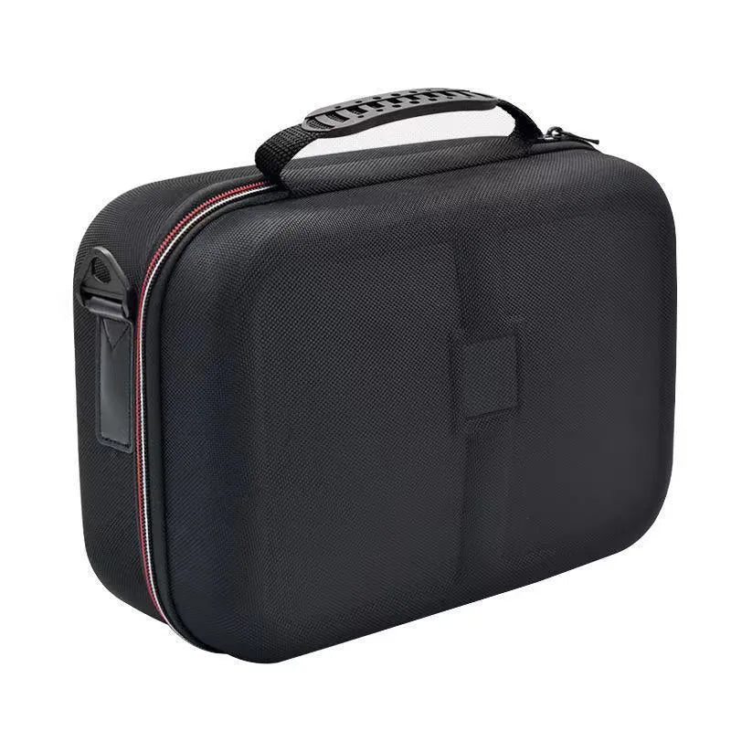 Black EVA hard case game console accessory storage bag shown with two size options.