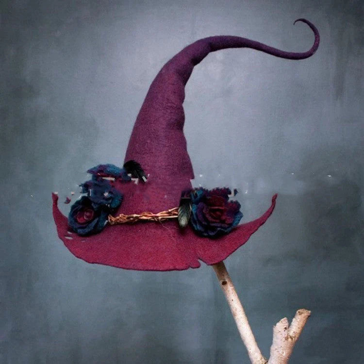 Handmade merino wool witch hat in various colours for Halloween and cosplay