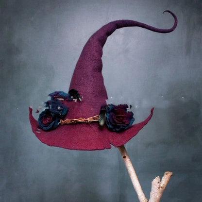 Handmade merino wool witch hat in various colours for Halloween and cosplay