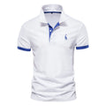 Men's slim fit cotton blend T-shirt with embroidery on the chest, shown in a selection of available colours.