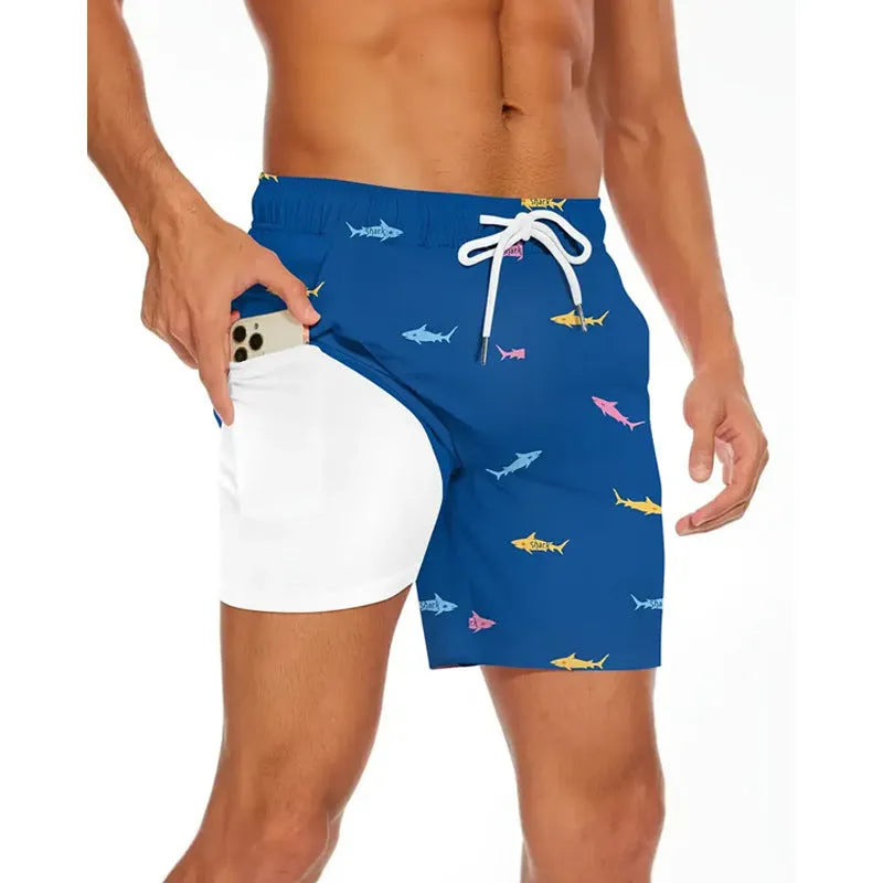 Men's loose fit casual sport pants shorts in polyester fabric for summer beach wear