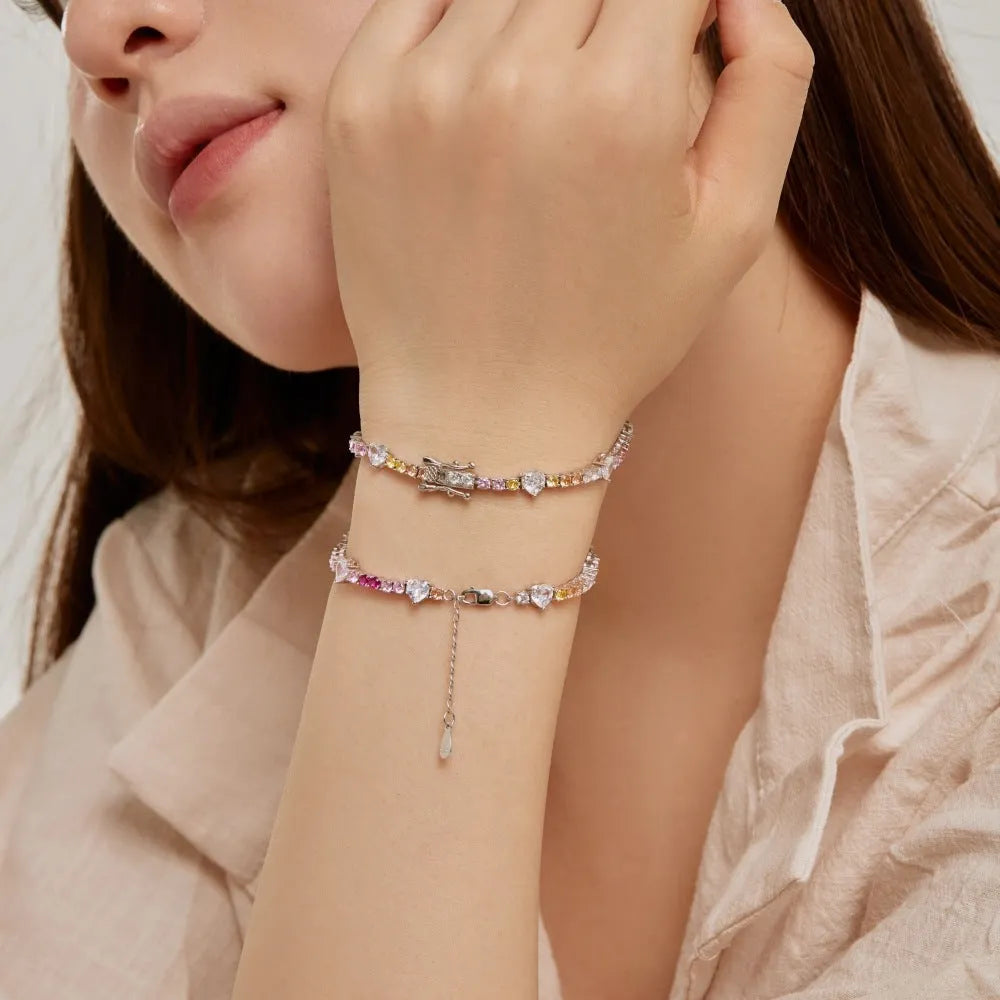 S925 sterling silver heart-shaped geometric bracelet for women in adjustable sizes 16cm 17cm 18cm