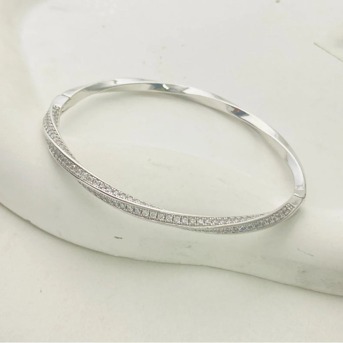 Real gold plated brass Mobius bracelet with half circle full diamond design in champagne gold colour