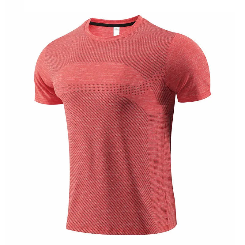 Short sleeve polyester spandex running T-shirt for basketball and workouts on a size chart.