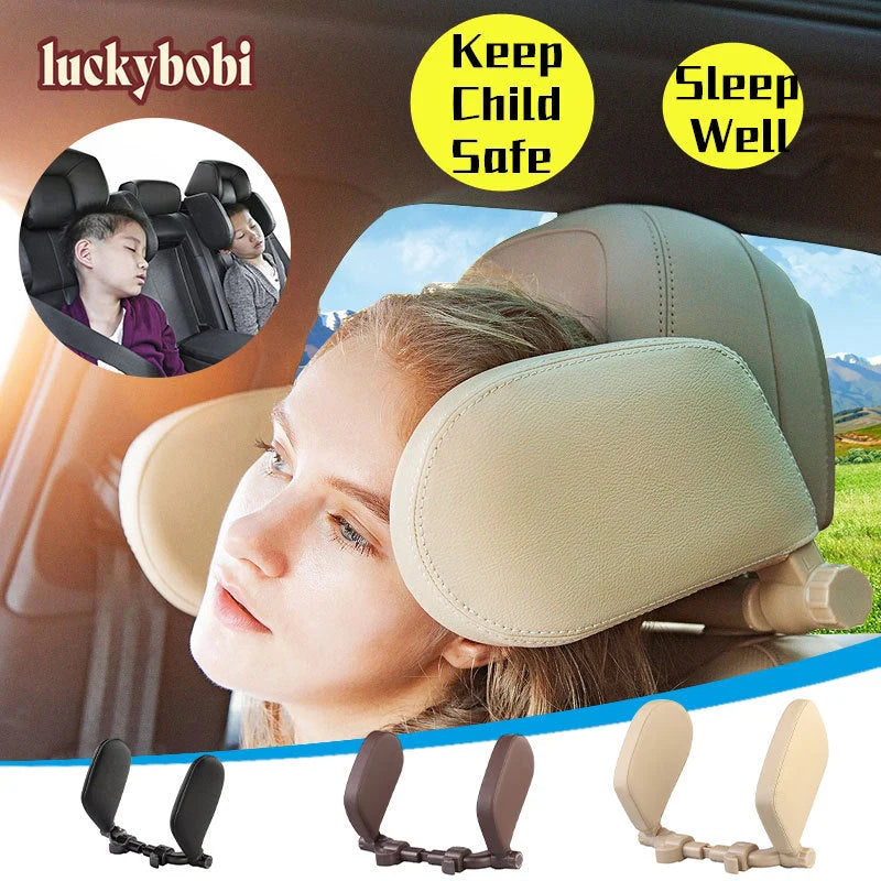 Adjustable car seat headrest pillow with memory foam for neck support during travel