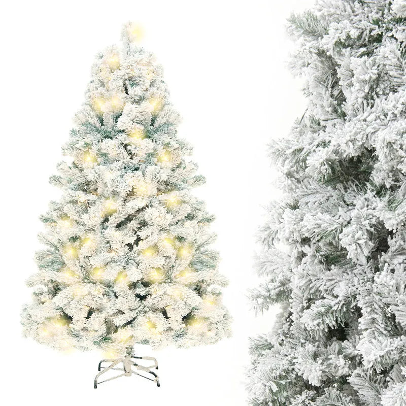 Green and white PVC artificial snow Christmas tree with metal stand