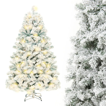 PVC artificial snow Christmas tree with metal stand, green and white colour scheme