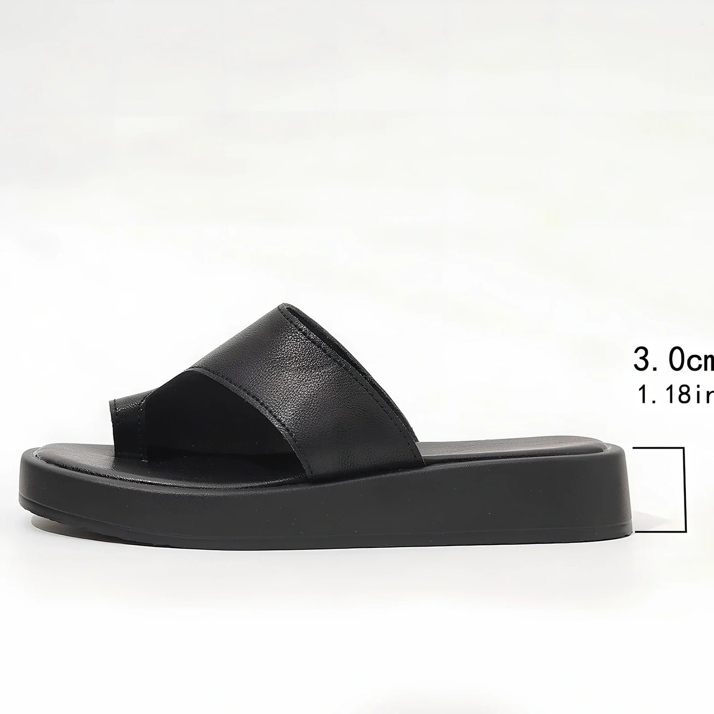 Women's black clip toe slippers with thick rubber sole for summer outdoor wear