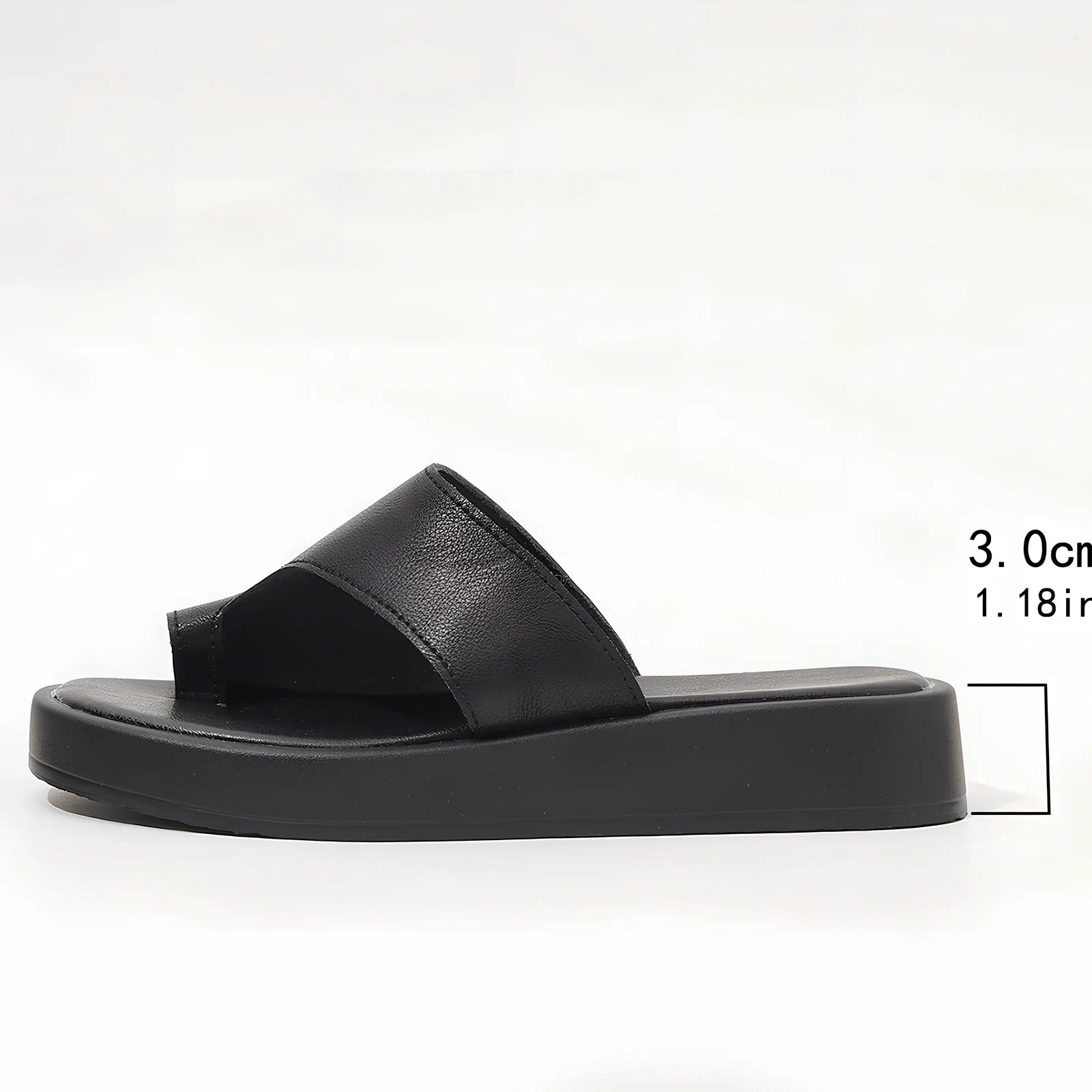 Women's black clip toe slippers with thick rubber sole for summer outdoor wear