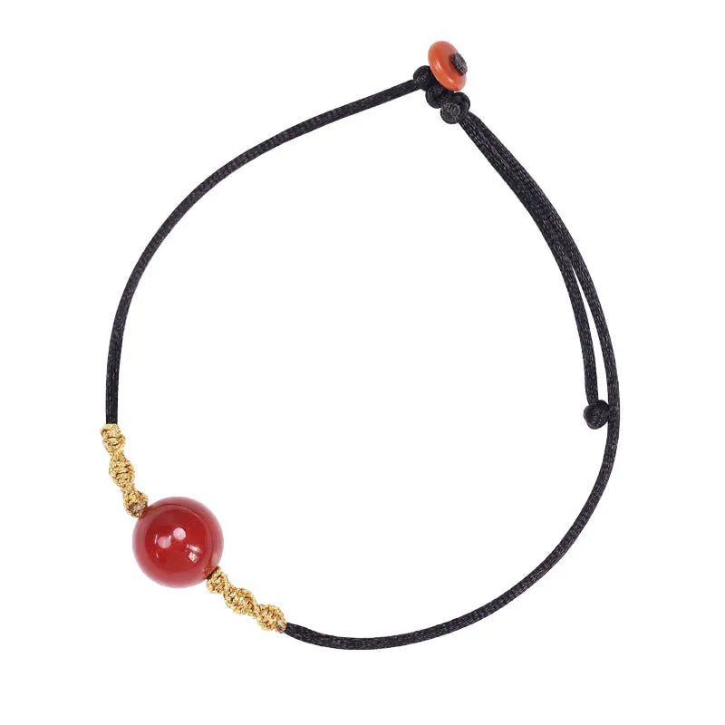 Natural red agate bracelet and necklace set with hand-woven treatment in national style design