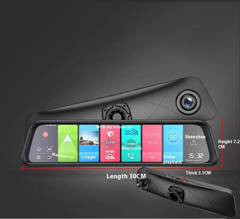 Black 4G GPS car dash cam with touch screen for front and rear recording
