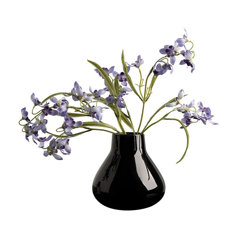 Ceramic round belly French design decorative vase in black or white with coloured glaze finish