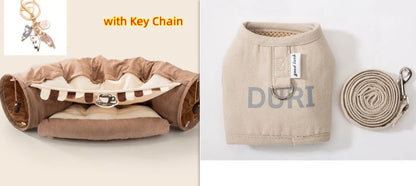 Collapsible cat tunnel in durable cloth, perfect for indoor play and easy storage