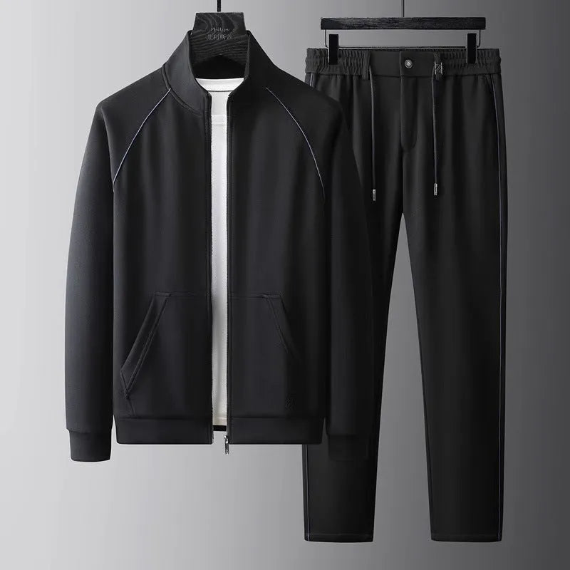 Men's stand collar sports suit two-piece set in slim fit with coat and trousers