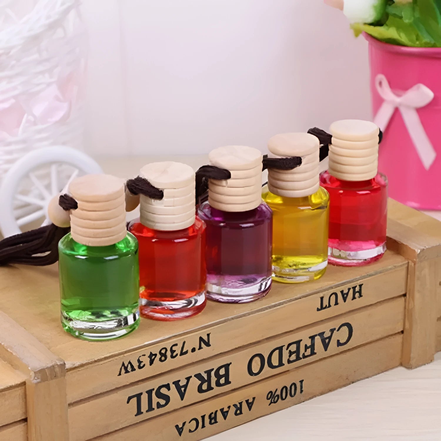 Glass bottle car air freshener hanging ornament with 55g aromatherapy scents