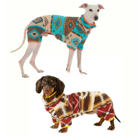Thick four-legged dog clothing in red with diamond pattern, for autumn winter use