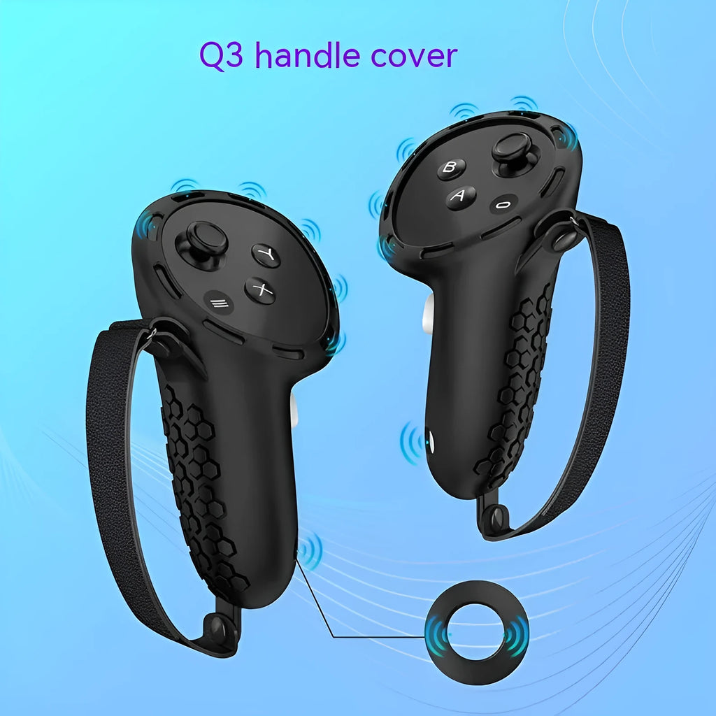 Meta Quest 3 silicone handle protective sleeves in various colours with wrist strap