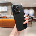 Ultra-thin PC phone case with heat dissipating mesh shell for iPhone 15, coloured Black, showing slim fit glass cover
