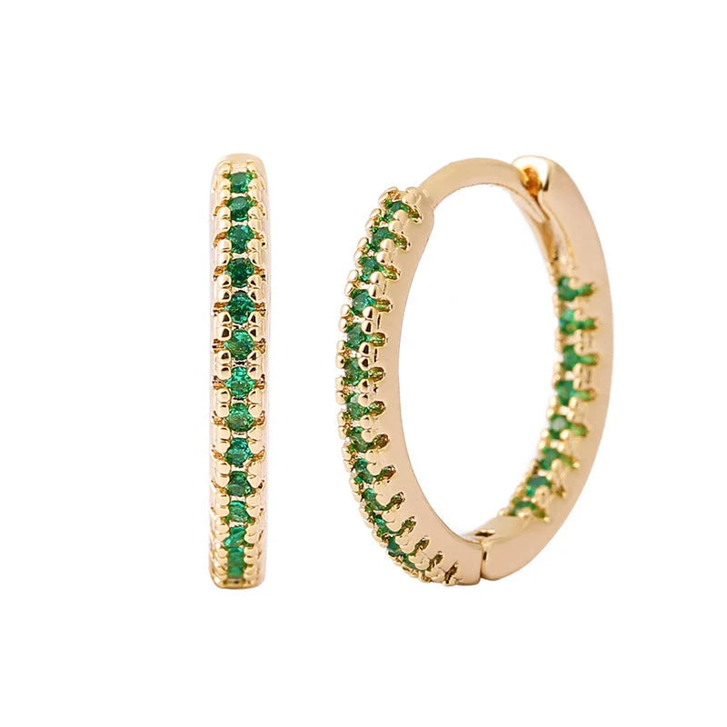 Circle female earrings with multicolor zircon stones in gold and silver plating