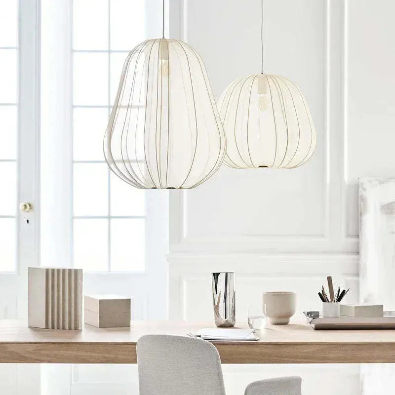 Japanese-style grey blue iron net pumpkin shaped pendant ceiling light with LED bulbs.