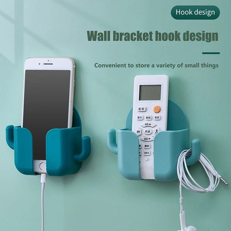 Wall-mounted storage box with mobile phone charging stand and remote control holder in various colours