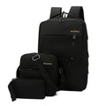 Men's casual three-piece nylon computer bag set with USB port in black, grey, navy, and wine red colours.
