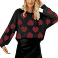 Loose pullover sweater with pink heart jacquard pattern, acrylic knit, Valentine's Day design