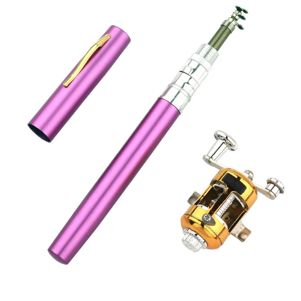 Compact telescopic fishing rod kit retracted in aluminium pen case next to its ST5RL drum.
