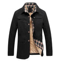 Fleece-lined men’s jacket in Korean slim fit, cotton with velvet lining, mid-length 65 cm, side pockets