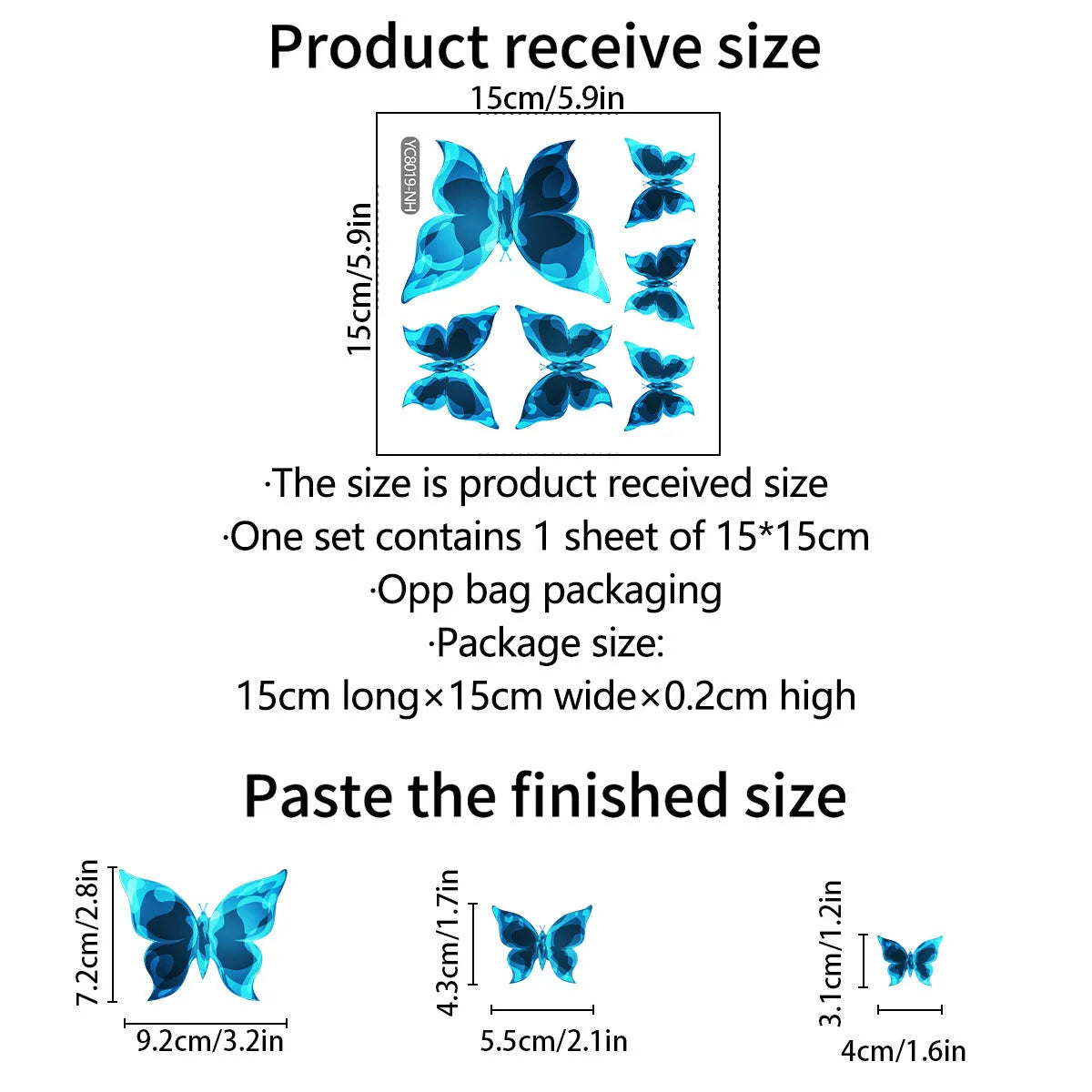 Blue luminous small butterfly PVC wall sticker 15x15cm for bedroom living room decor