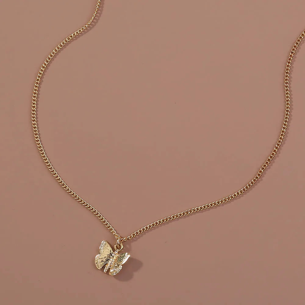 Gold-tone butterfly pendant necklace on a 45cm chain with zinc alloy and electroplate finish