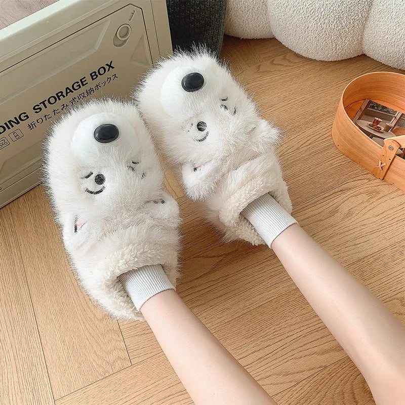Grey ankle wrap cotton slippers with artificial wool lining showing plush upper and non-slip sole