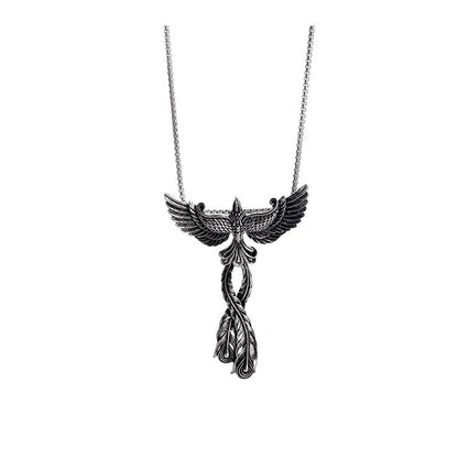 Detailed zinc alloy phoenix pendant necklace with 65CM chain, unisex design