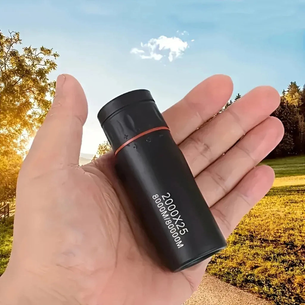 Black portable monocular telescope with mobile phone holder for outdoor observation
