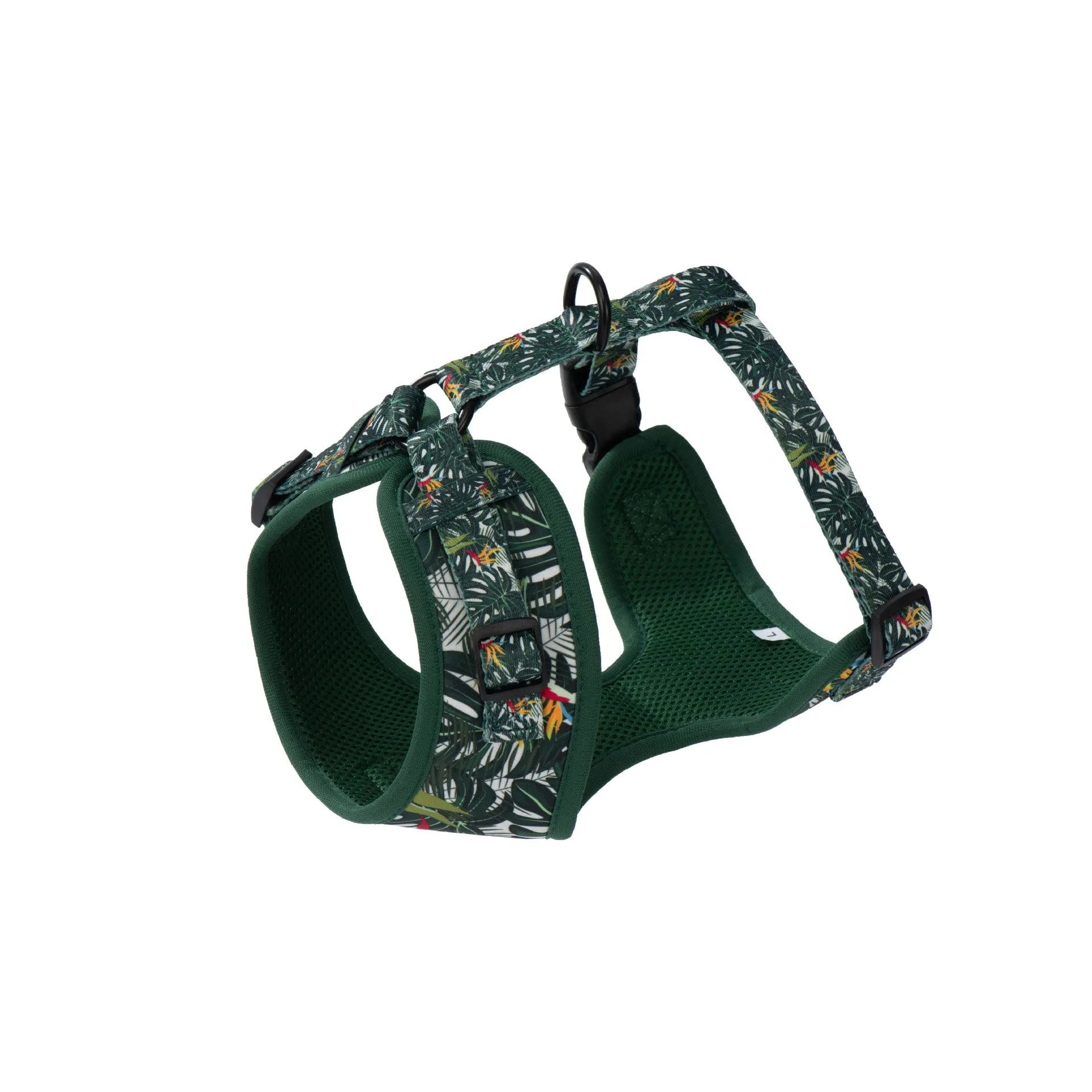 Adjustable cloth pet harness set with leash, collar, waste bag, bow tie, and scarf in six coordinated pieces