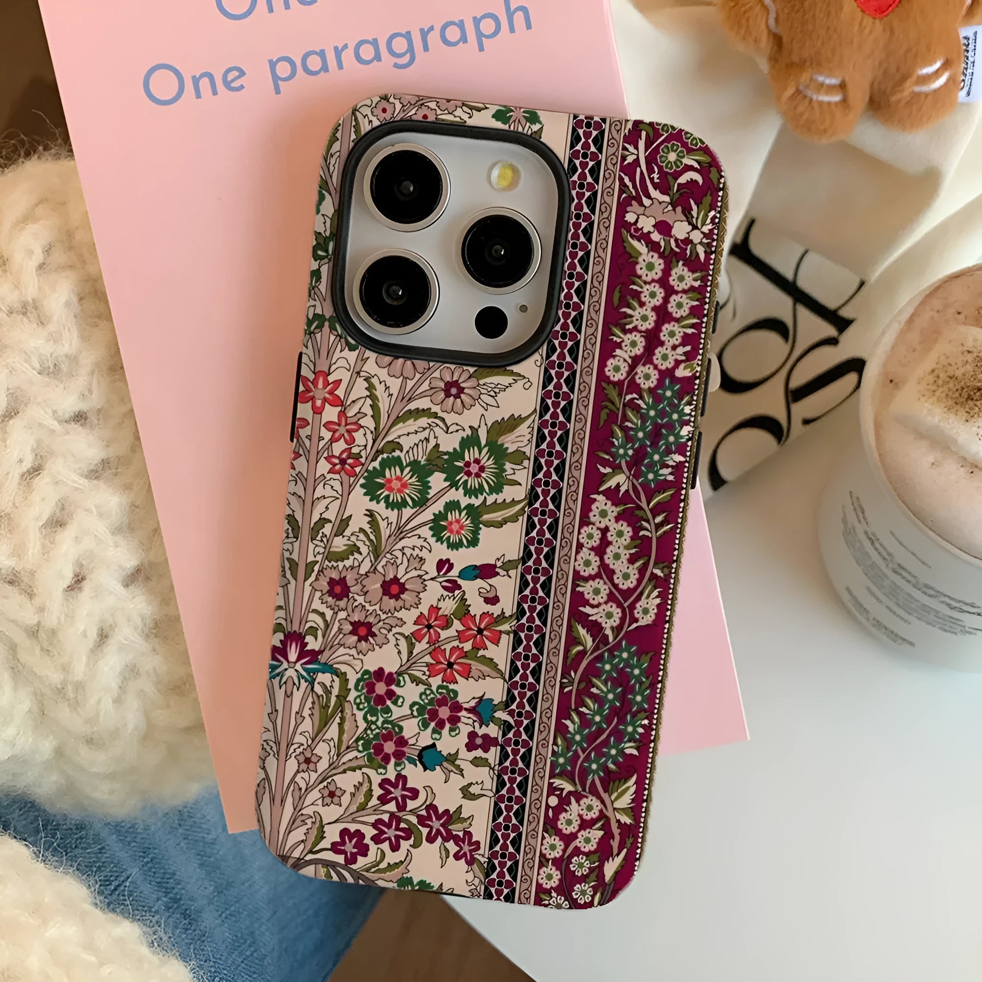 Advanced Pattern Plaid Phone Case for iPhone with anti-fingerprint and floral print back cover