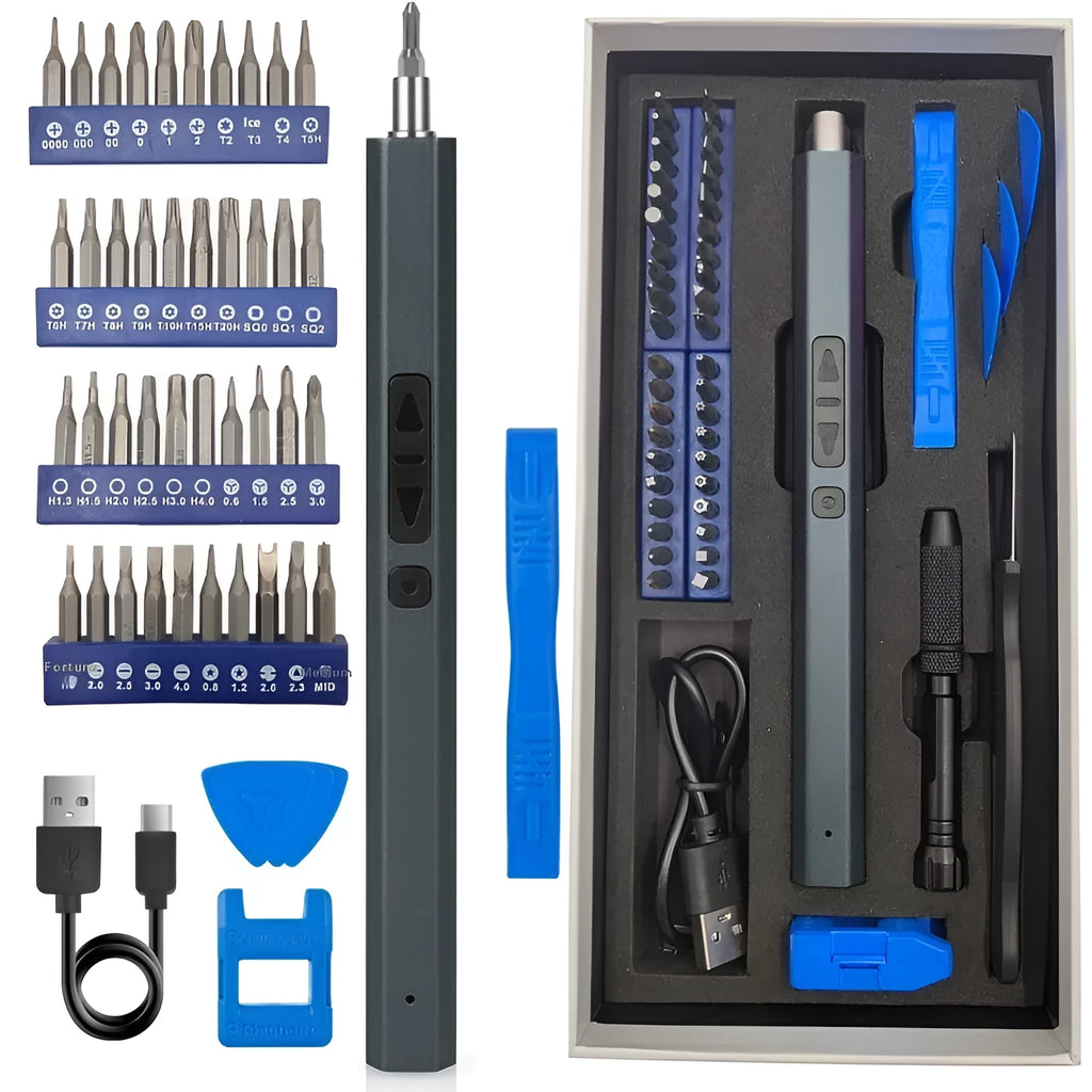 Rechargeable electric screwdriver with chrome vanadium alloy steel handle for computer repair and DIY assembly