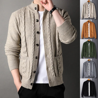 Men's jacquard loose-fitting cardigan with pockets in various colours
